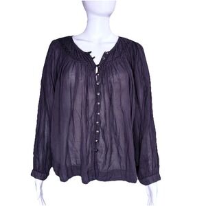 Free People We The Free Navy Blue Blouse Small Boho Top Button Front Cottagecore